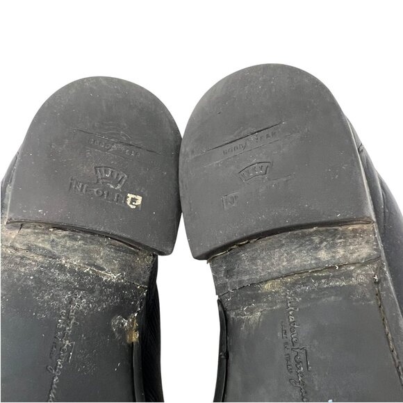 Salvatore Ferragamo Mens 13 Gancini Bit Loafers Black Leather Driving Shoes Flaw